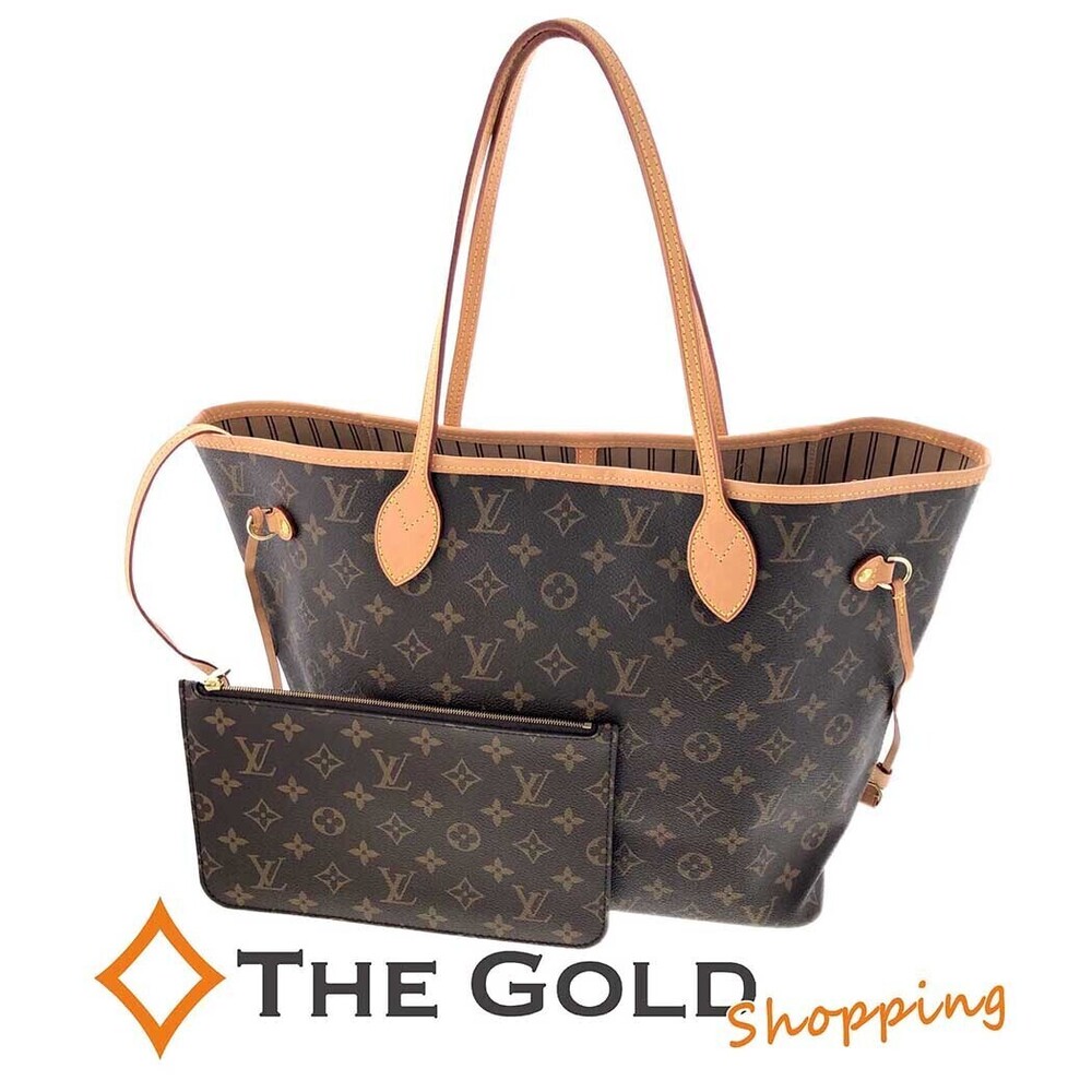 Louis Vuitton Neverfull Monogram Canvas Tote Bag Beige Brown
